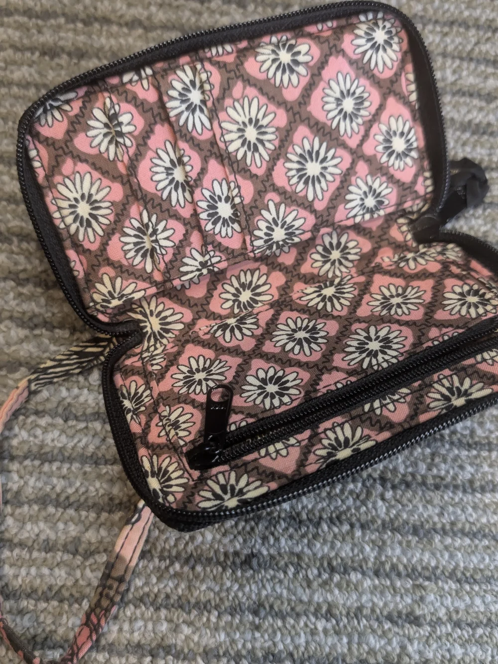 Vera Bradley Quilted Floral Wristlet Pouch in Pink and Cream
